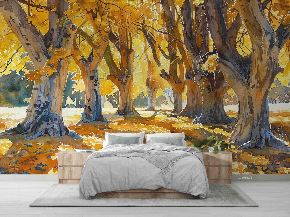 3D Autumn Woods Watercolor Wall Murals Wallpaper Murals Wall Sticker 6