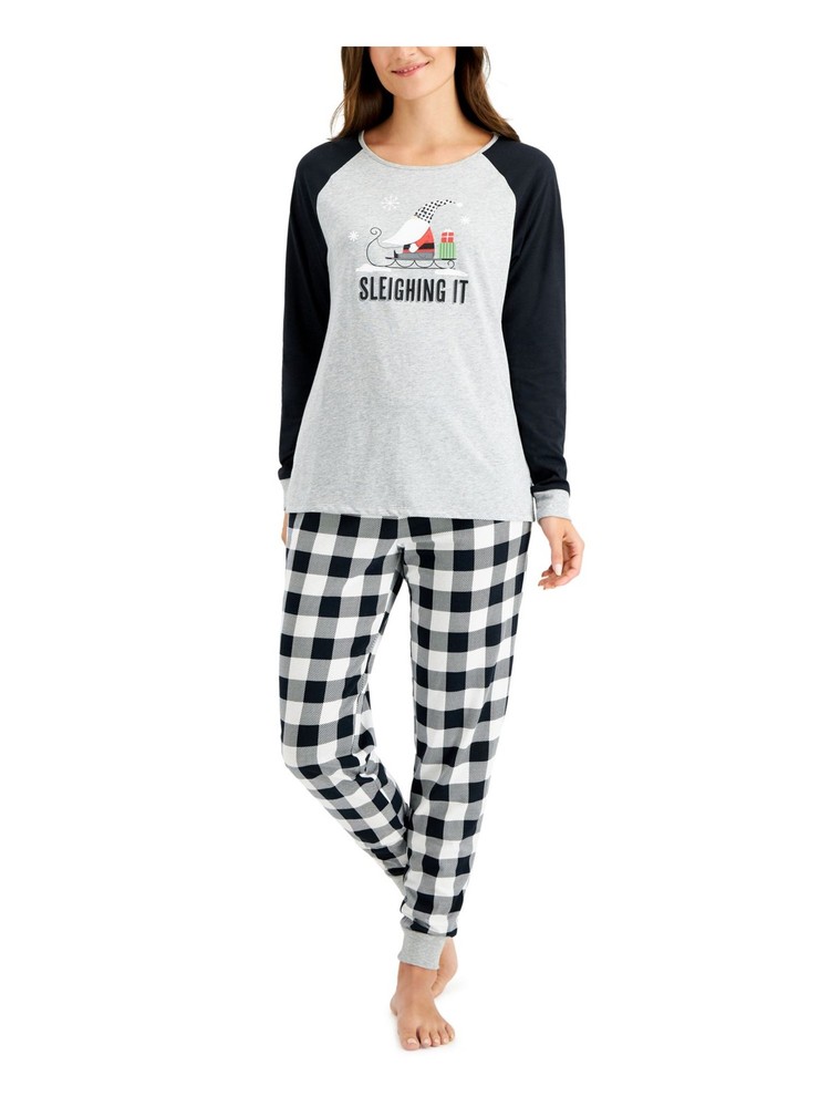 Family PJs Womens Black Long Sleeve Cuffed Pajama Top