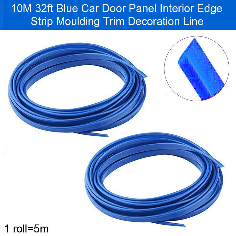 32ft 10M Blue Car Interior Edge Gap Line Moulding Trim Molding Strip Side Clip