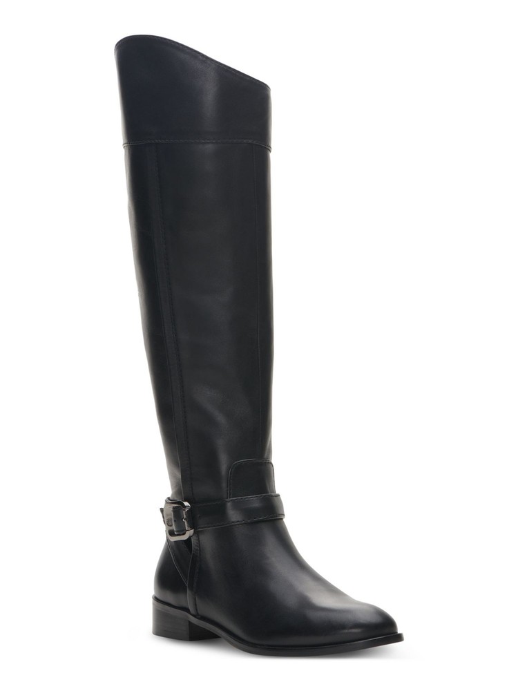 VINCE CAMUTO Womens Black Ovarlym Round Toe Block Heel Leather Riding Boot 7.5 M