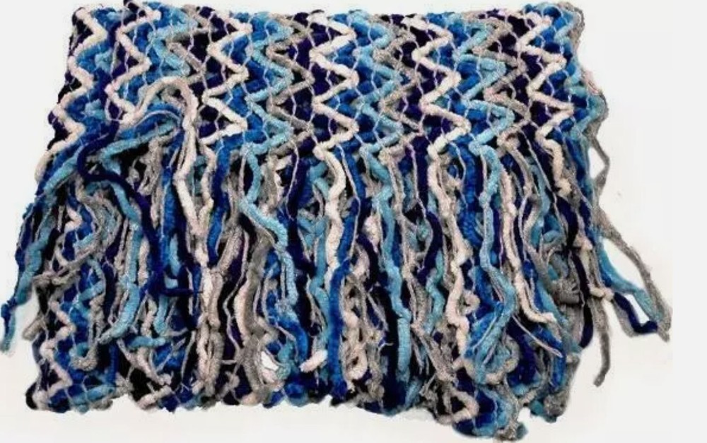 Charter Club Womens Scarf Blue Super Soft Chenille Zigzag Weave Fringed NWT