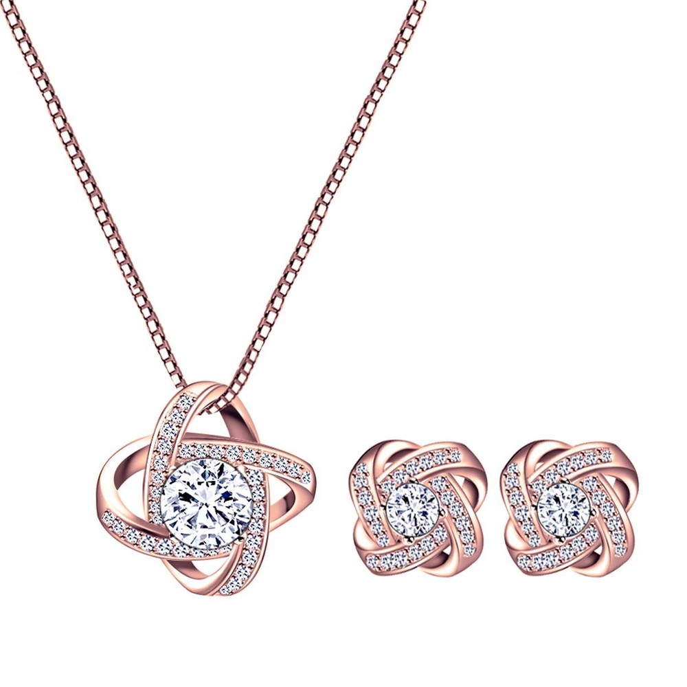 AMYJANE Bridal Jewelry Set for Women - Crystal Cubic Zirconia Love Knot Neckl...