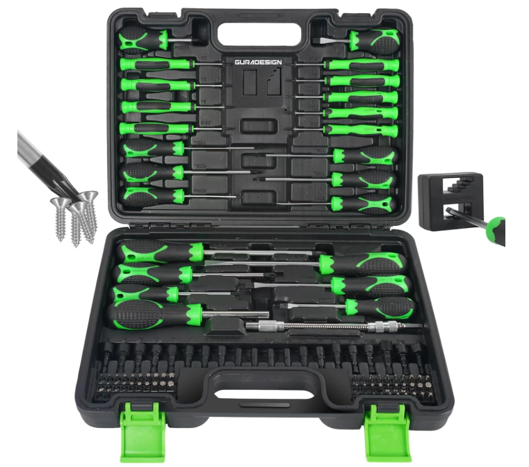 107-Piece Magnetic Screwdriver Set with Slotted Phillips Torx Hex and Precision Bits