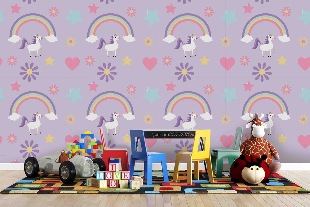 3D Unicorns Rainbow Cartoon Pattern Wall Murals Wallpaper Murals Wall Sticker 2