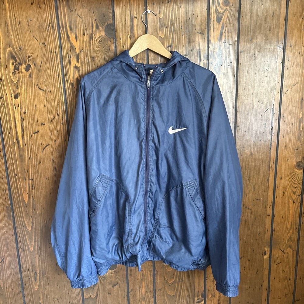 VTG 90s Nike Navy Windbreaker Jacket Men's XL Full Zip Up Lined