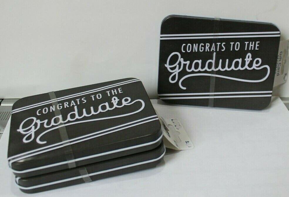 Graduation Gift Card Tin Box Grey White Congrats To The Graduate by Seastone-image