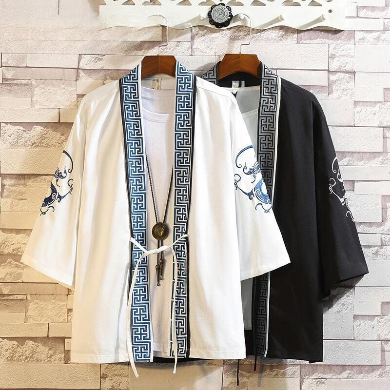 Chinese Men's Hanfu Japanese Kimono Cardigan Jacket Ancient Style Ukiyoe Ancient