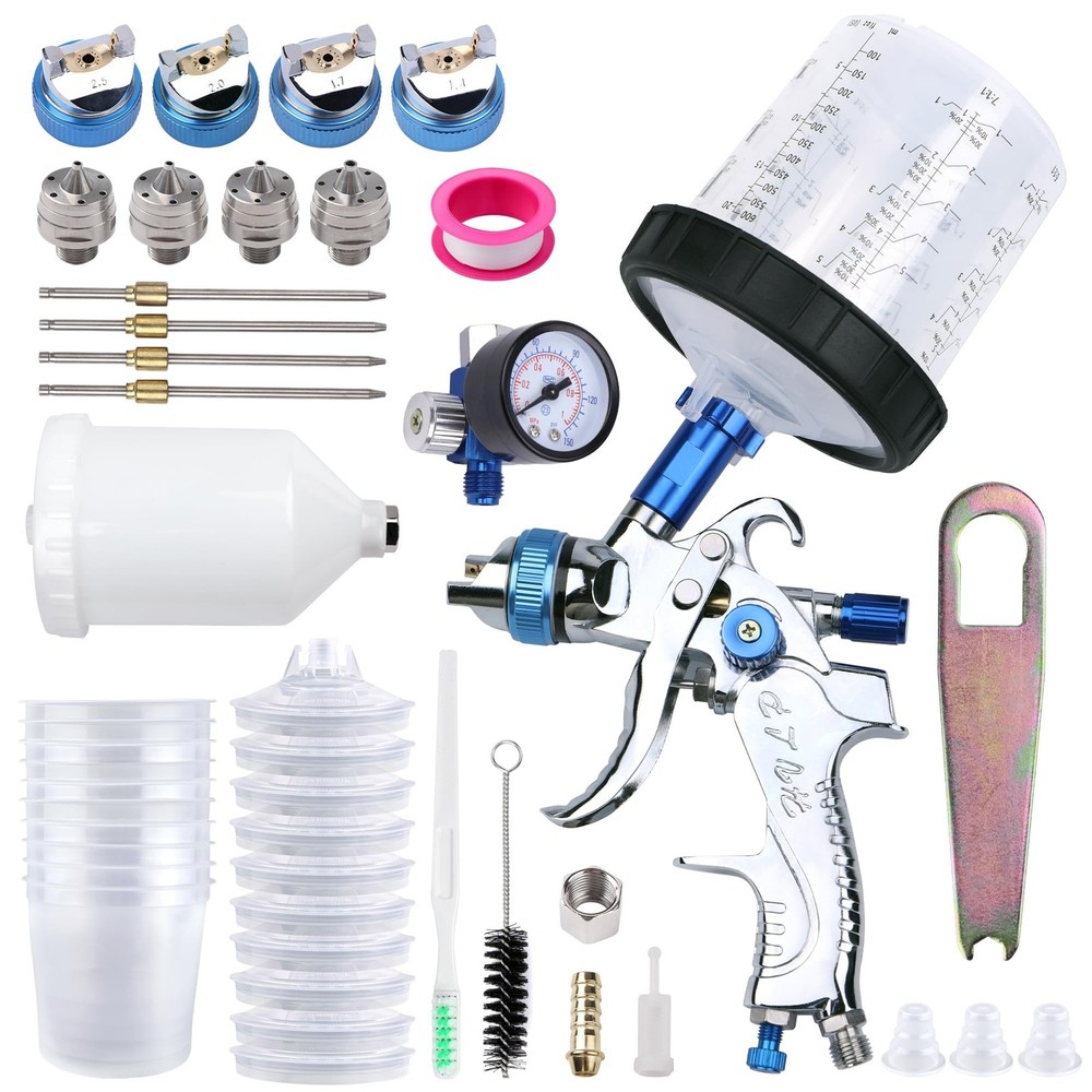 HVLP Spray Gun with 10Pcs 600ML Disposable Paint Cups, Automotive Gravity Fee...