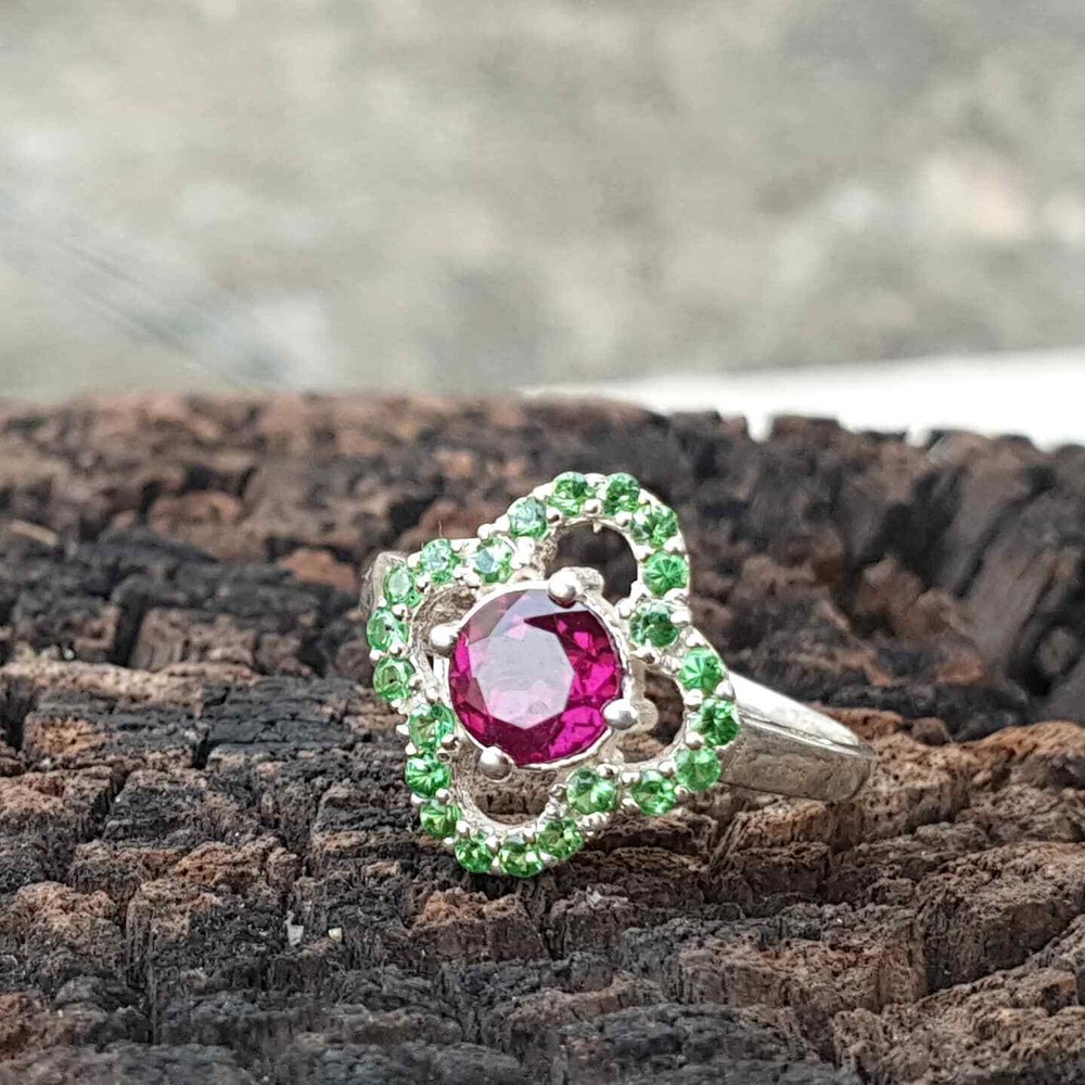 Purple Garnet Combination Ring Sterling Silver Ring For Wedding/Birthdays