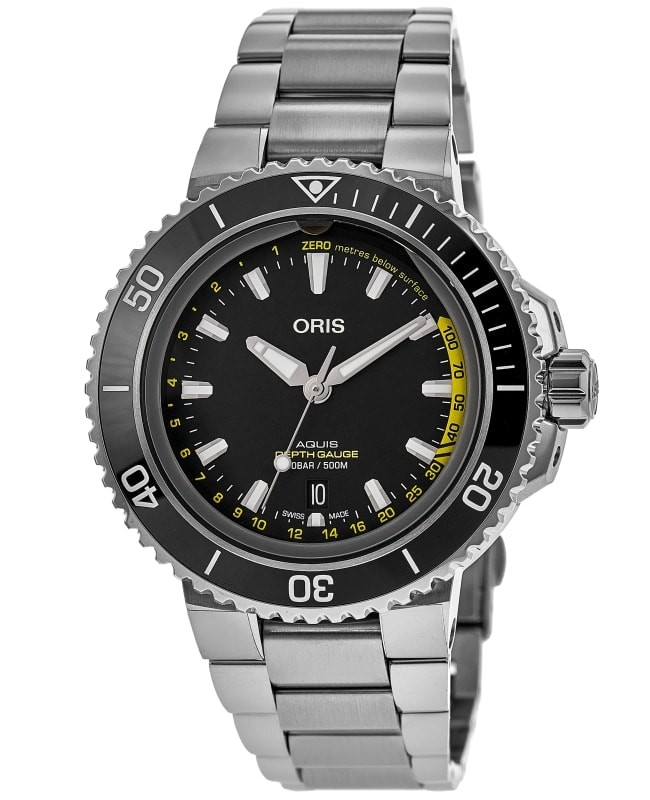 New Oris Aquis Depth Gauge Automatic Black Mens Watch 01 733 7755 4154-Set MB
