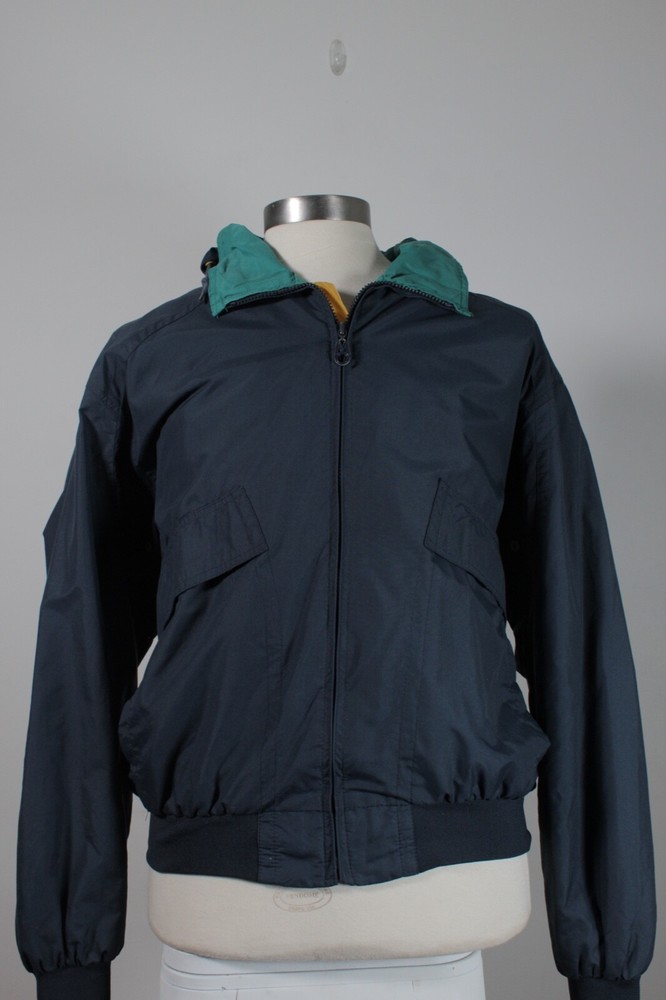 Members Only Jacket Mens Large L Full Zip Bomber Blue Nylon Hoodie Windbreaker-image