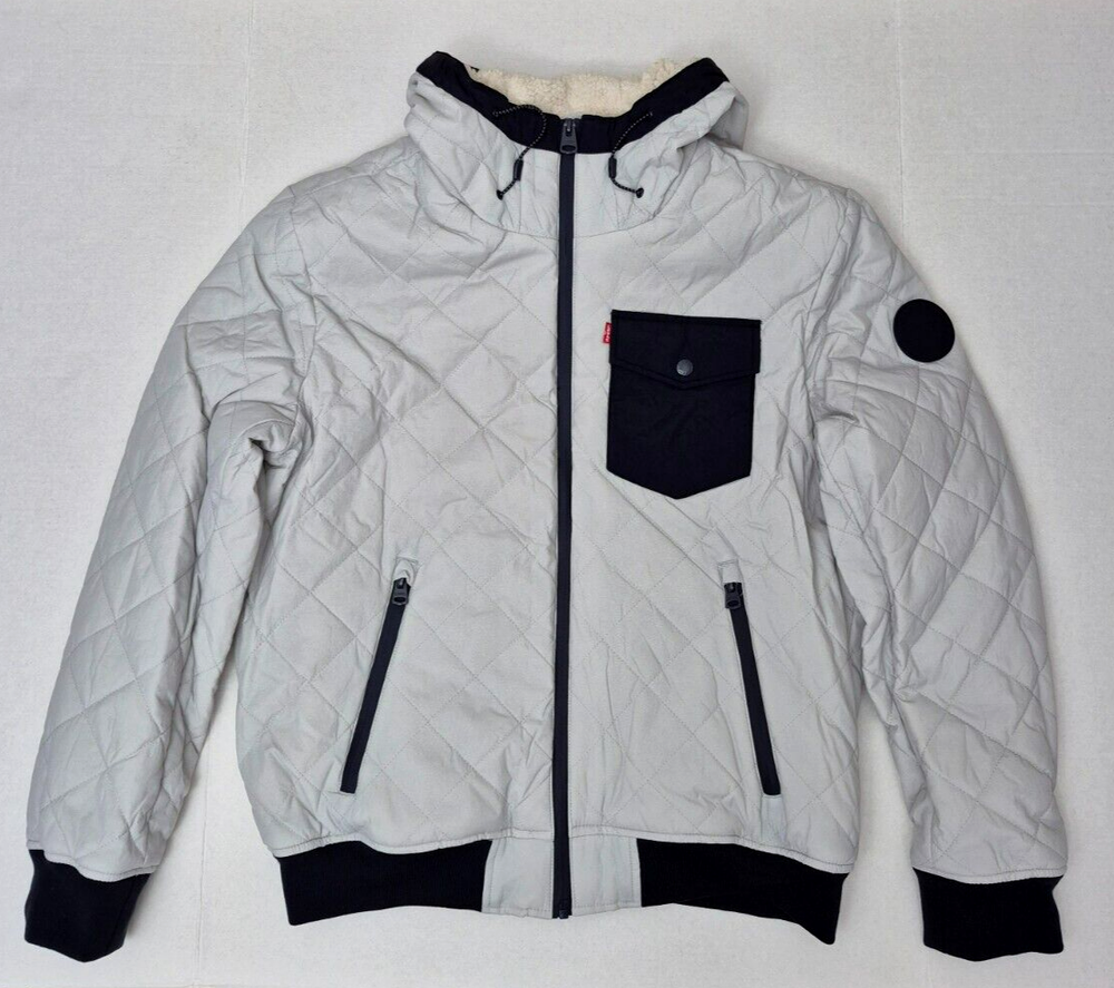 Levi's Men's Diamond Quilted Sherpa Lined Bomber Hoody Jacket Ice Size M  - NWT
