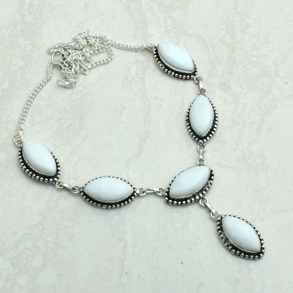 White Opal Gemstone Ethnic Handmade Necklace Jewelry  Gift 31 Gms AN 67661
