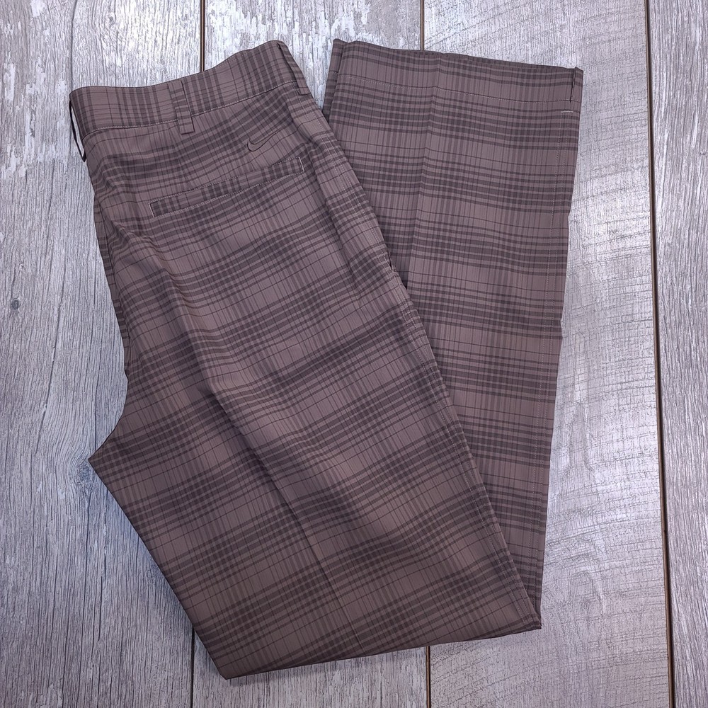 Nike Golf Mens Tour Performance Pants Size 32x32 Brown Plaid Tech Dri Fit Woven