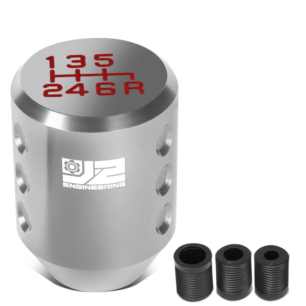 J2 Universal Aluminum Cylindrical Design Shift Knob Silver w/ Thread Adapters