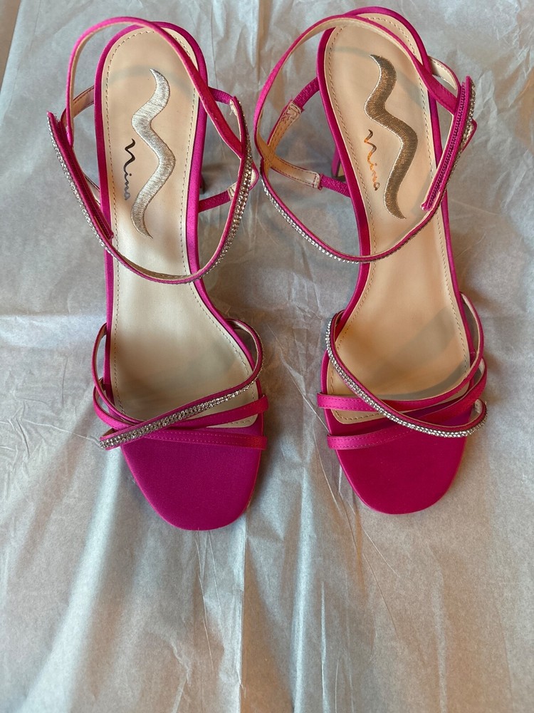 size 9.5 womens heels pink with rhinestone details