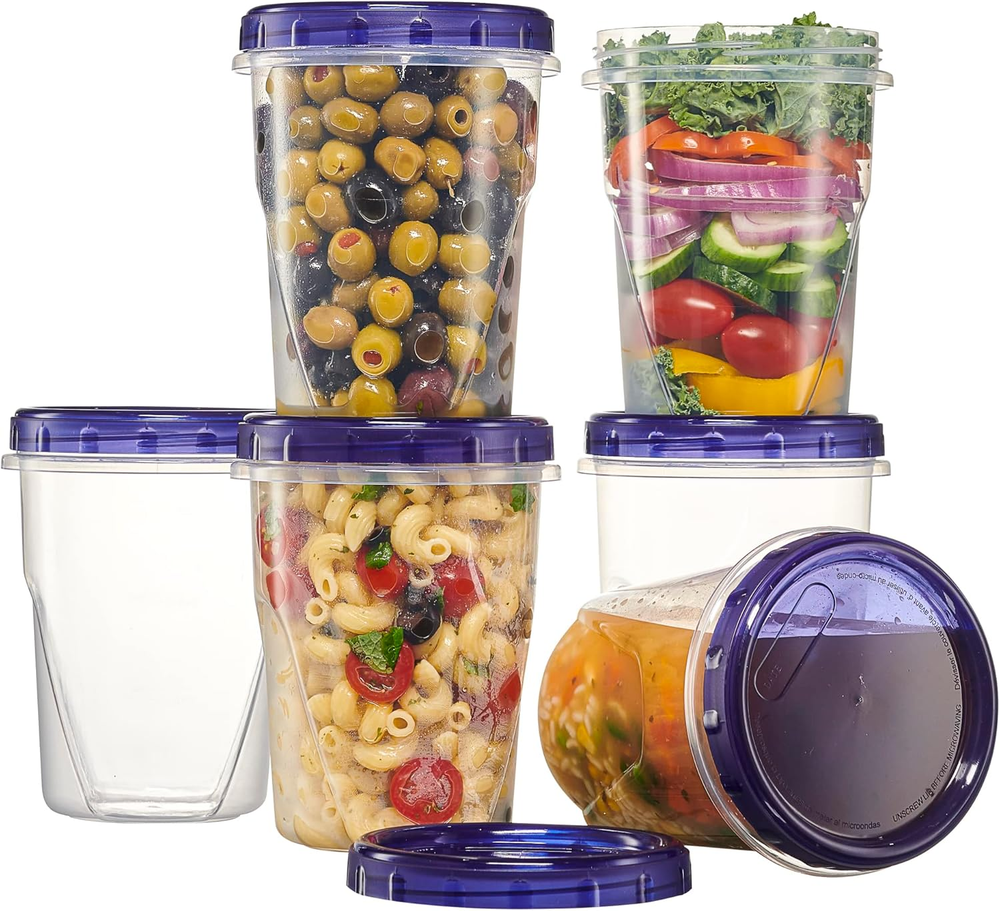 32oz Twist Cap Food Storage Containers - 6 Pack with Blue Lids