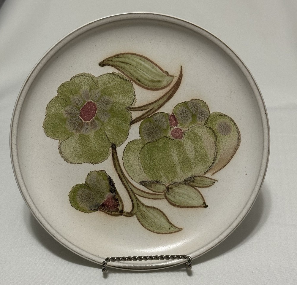 Troubadour By DENBY Dinner Plates 10 1/8” Stoneware, Green Flowers Brown Stems