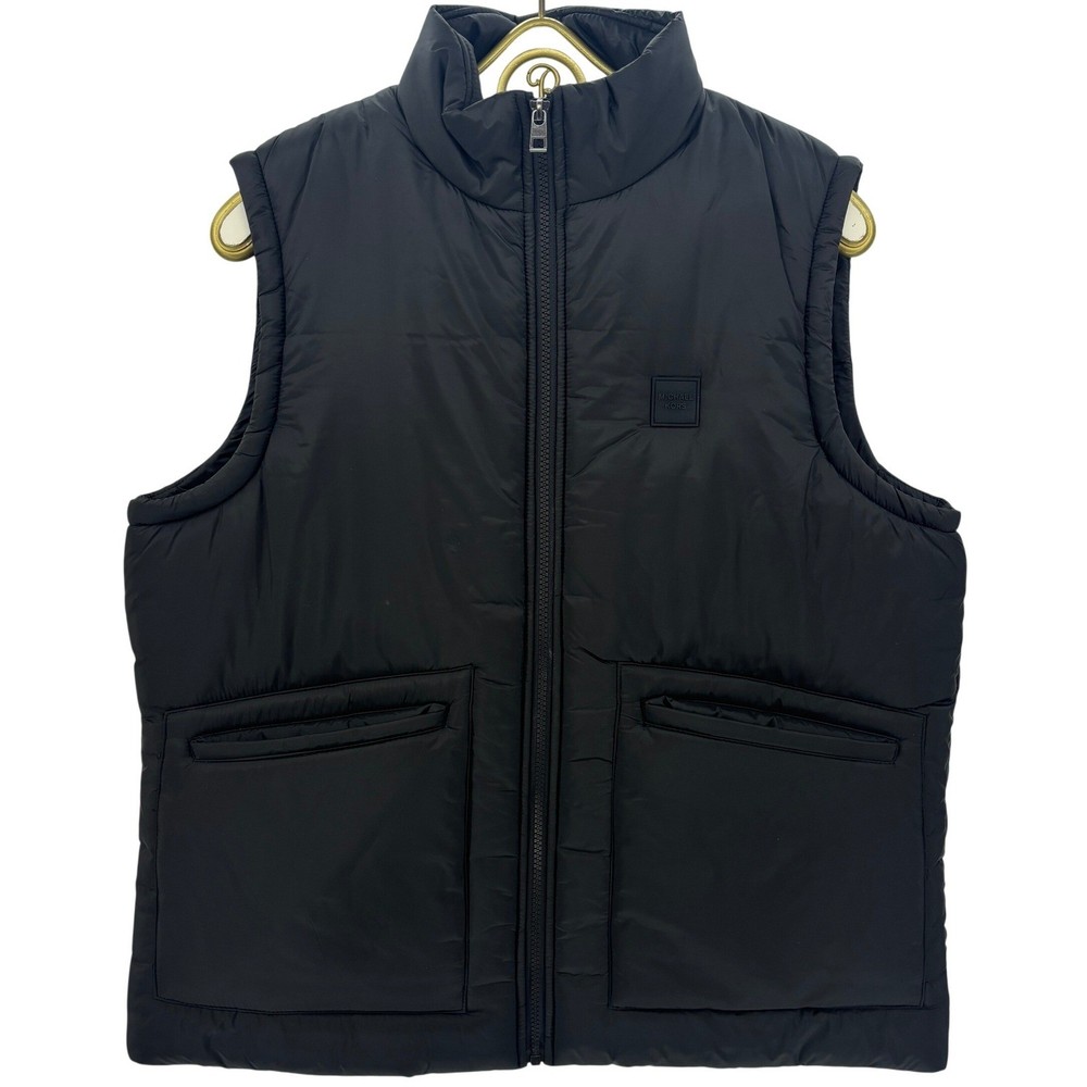 Michael Kors Men Puffer Vest Black Full Zip Mock Neck Logo Patch LARGE Winter