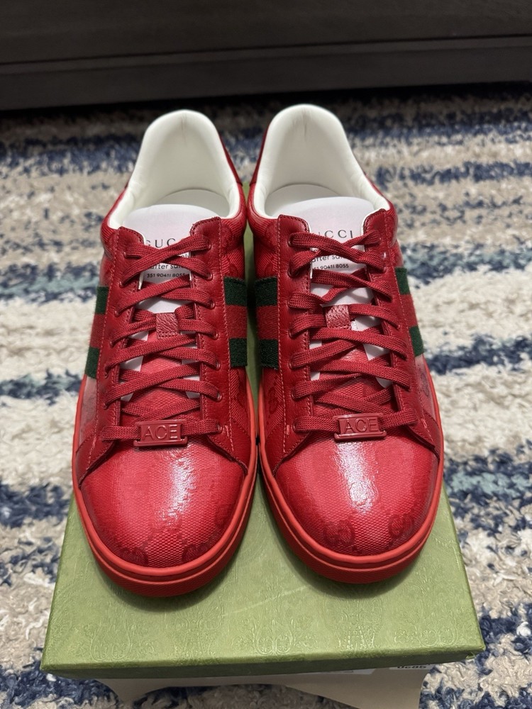 Gucci Ace GG Canvas Sneaker in White with Web Stripe