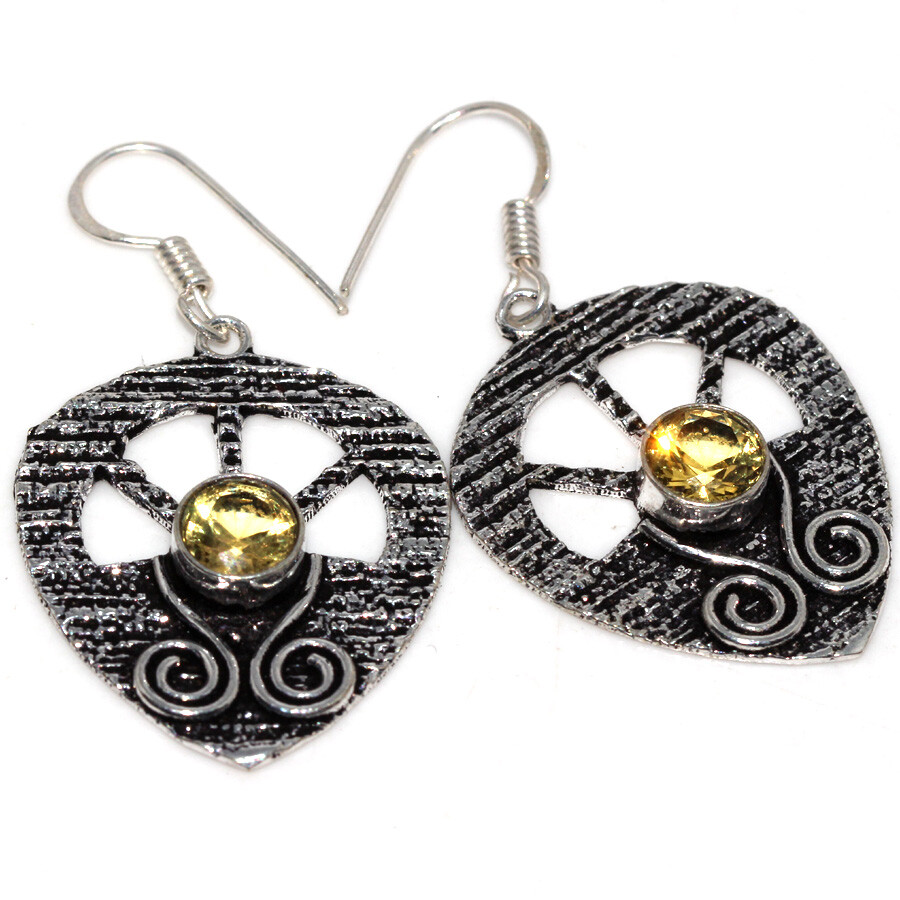 Citrine Gemstone 925 Silver Plated Handmade Earrings 2 Inch Jewelry Gift