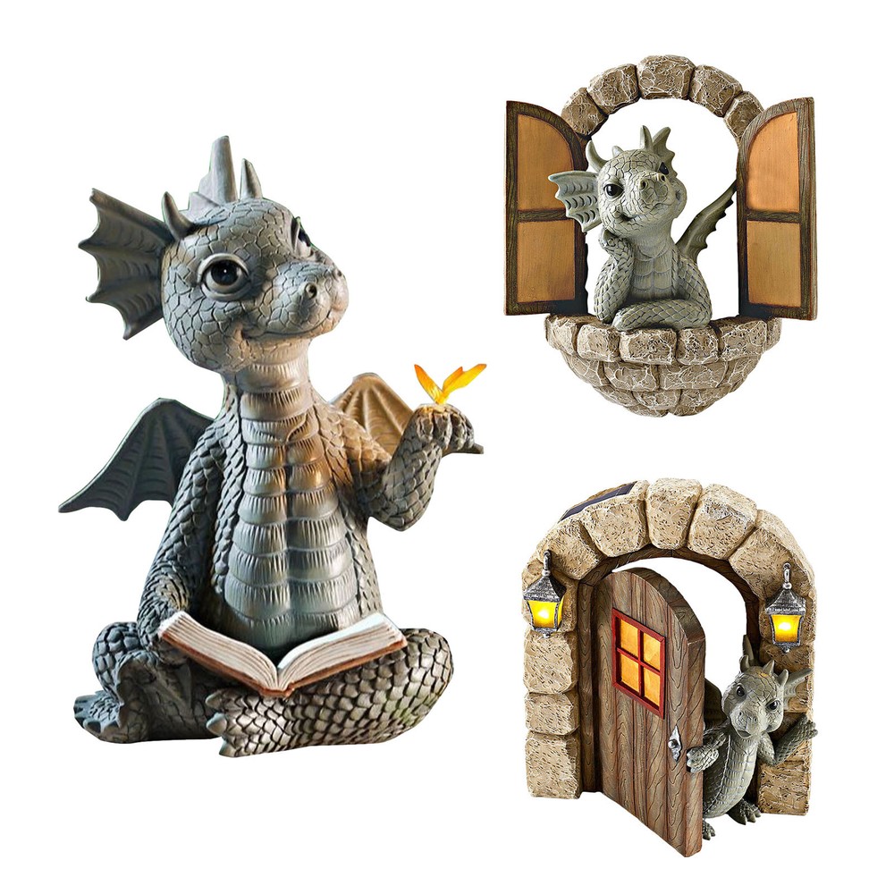 Resin Dragon Garden Decorative Ornament Stone Effect Little Dragon Statue