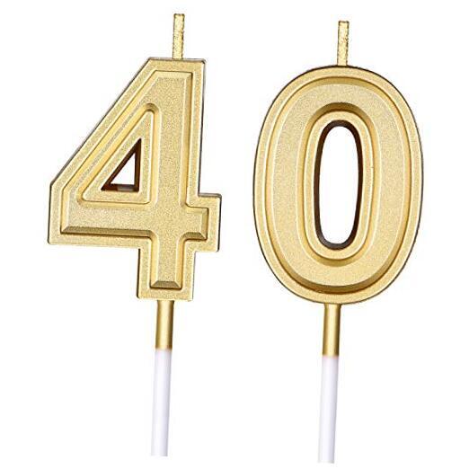 Birthday Candles, Number 40 Candles, Happy Birthday Cake Topper Gold 40th