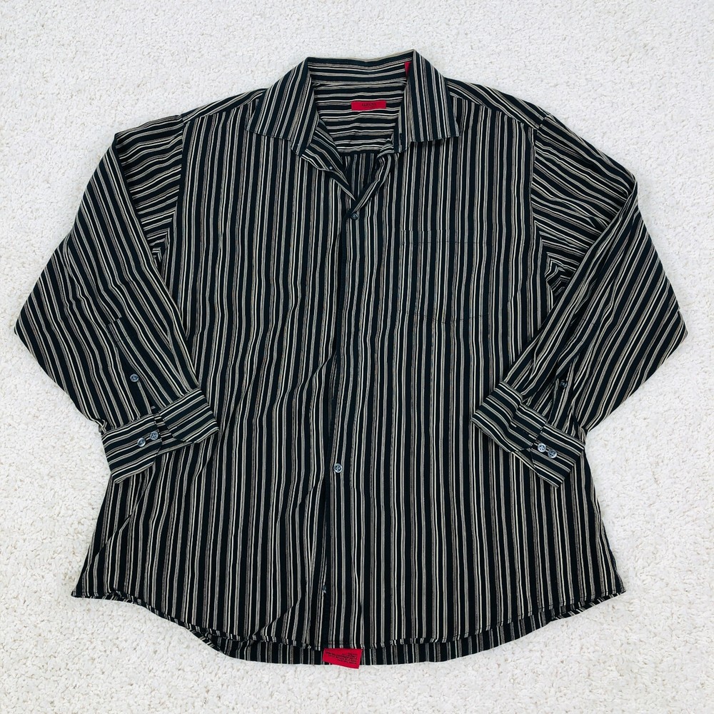 Alfani Button Up Shirt Extra Large Adult Black Striped Long Sleeve Fitted Mens