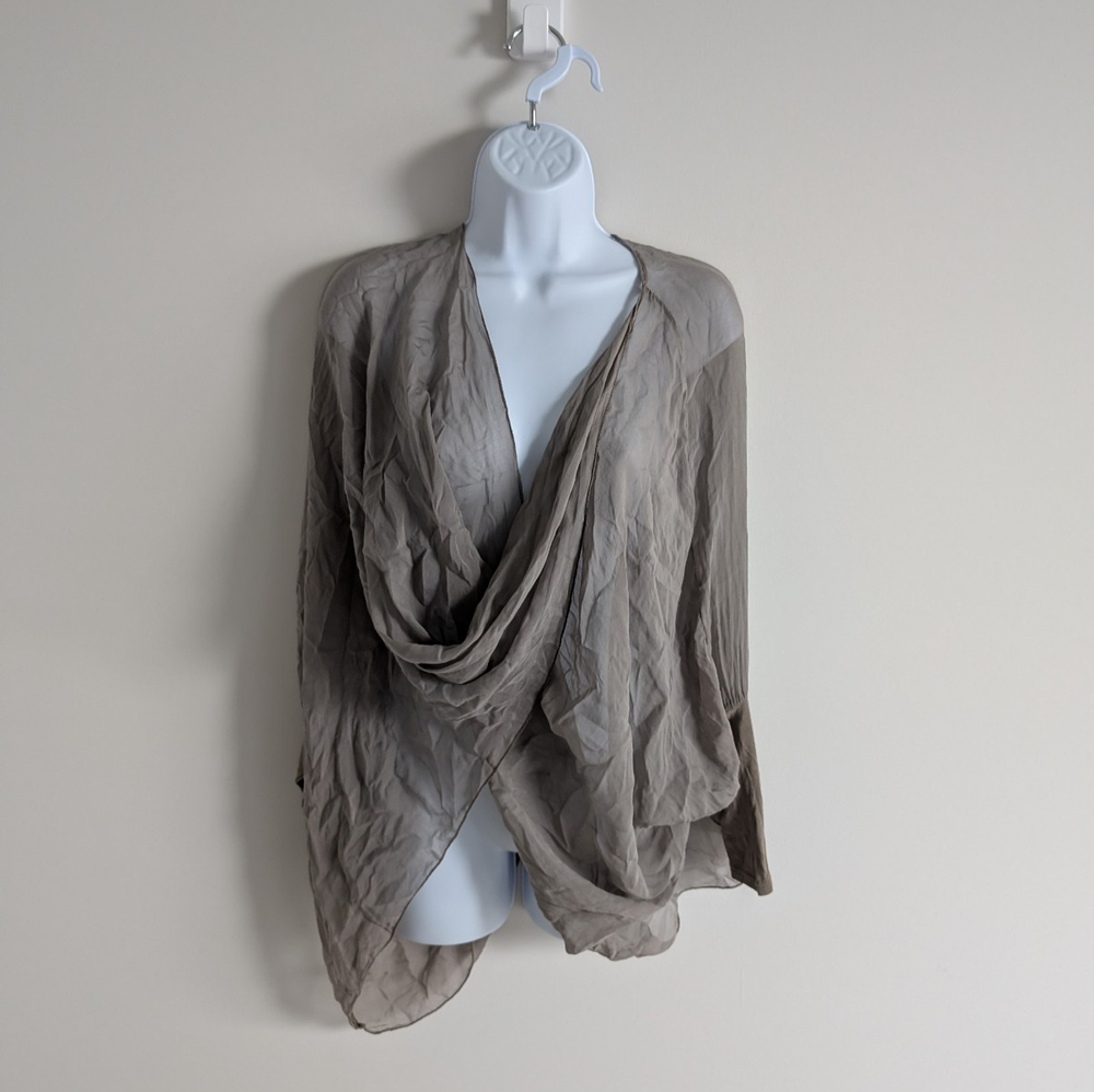 Temo Paris Silk Top Womens Medium Sheer Lagenlook Coastal Poncho Etherial Boho
