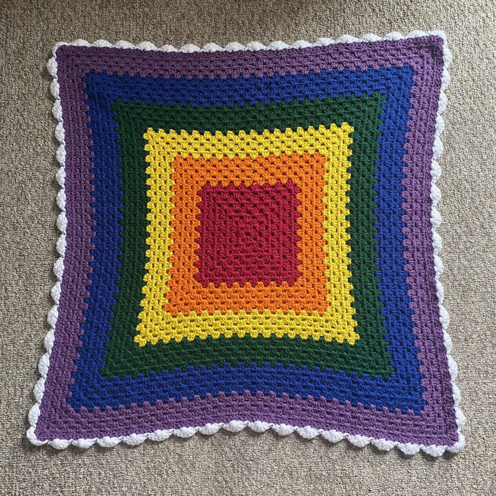 Colorful Handmade Crochet Rainbow Baby Blanket 33x33 Pride Square