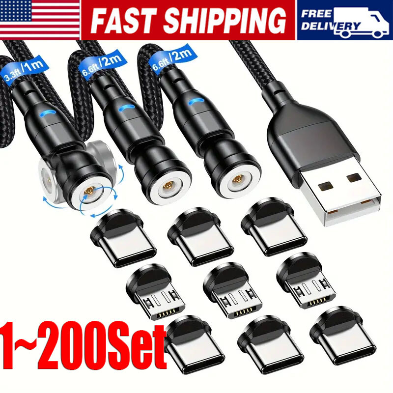 180°+360° Rotate Magnetic Charger Cable Phone Fast Charging Type C Micro USB Lot