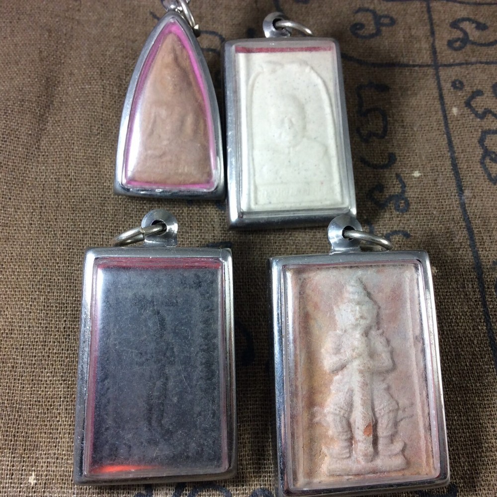 4 Phra Thai Buddha Amulet OLD Pendant Holy Clay Powder SACRED Talisman Magic f9