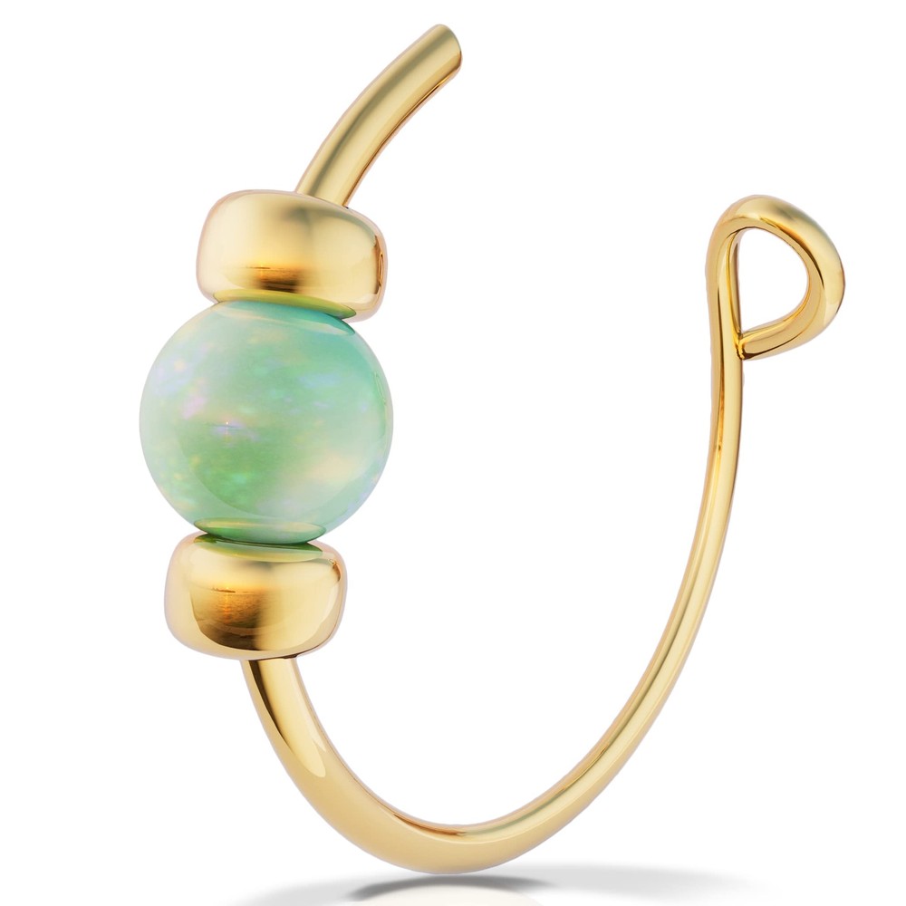 Gold Fake Nose Ring - Handmade 14k Gold Clip on Nose Ring with a 2mm Green Op...