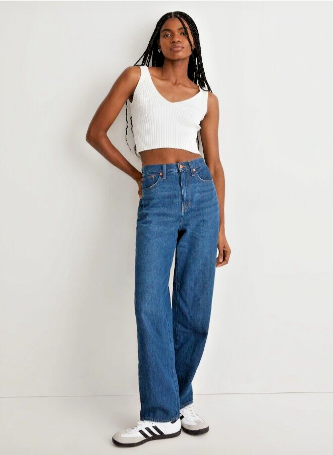 Madewell Women’s Baggy Straight 5-Pocket Denim Jeans Size 28 Blue Cotton Hemp Blend