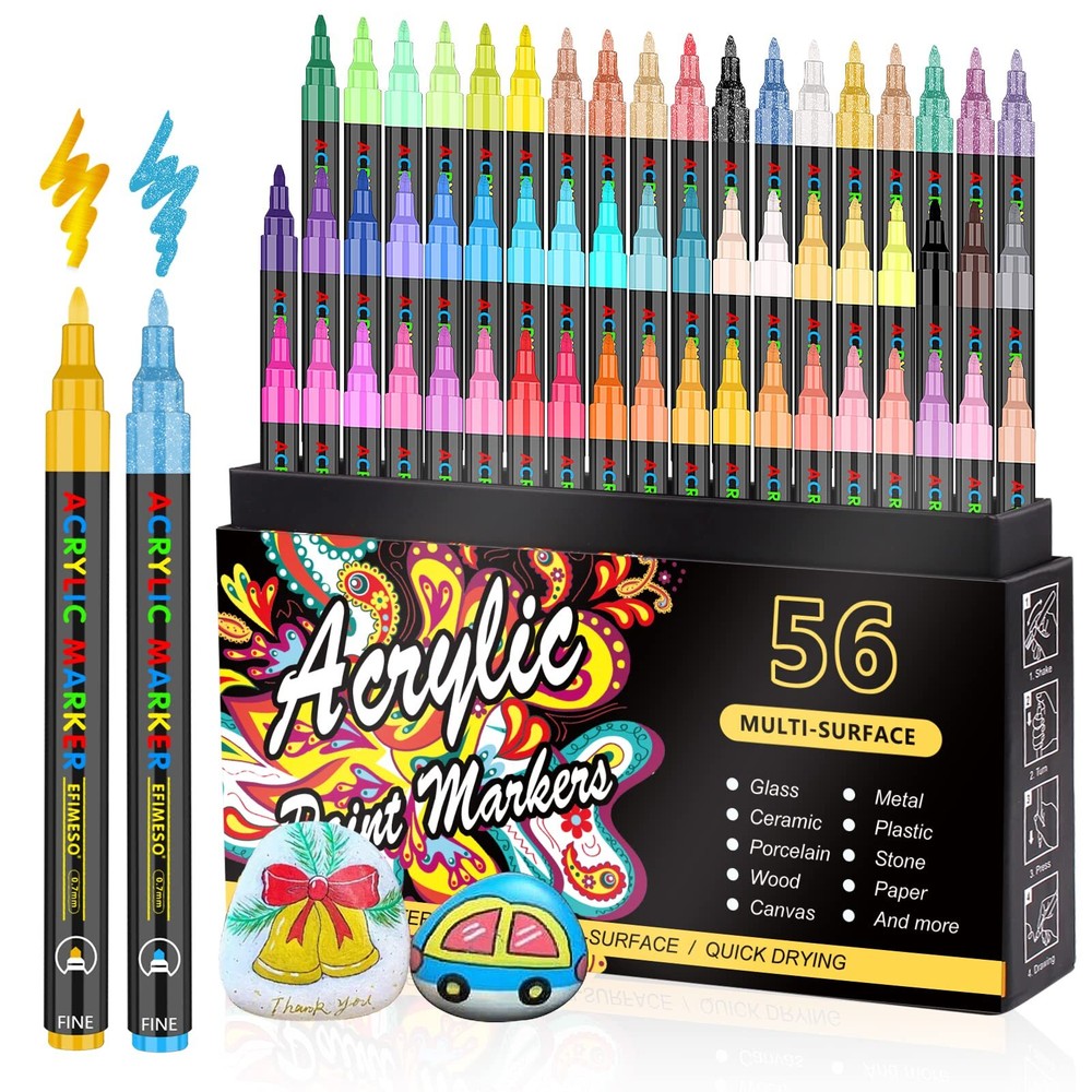 NICETY 56 Colors Acrylic Paint Pens, Acrylic Paint Markers, 0.7mm Extre Fine ...