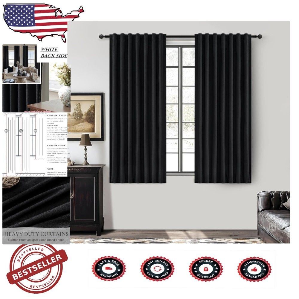 Blackout Kitchen Curtains Set 50x45 Inches 2 Panels for Privacy Elegant Style