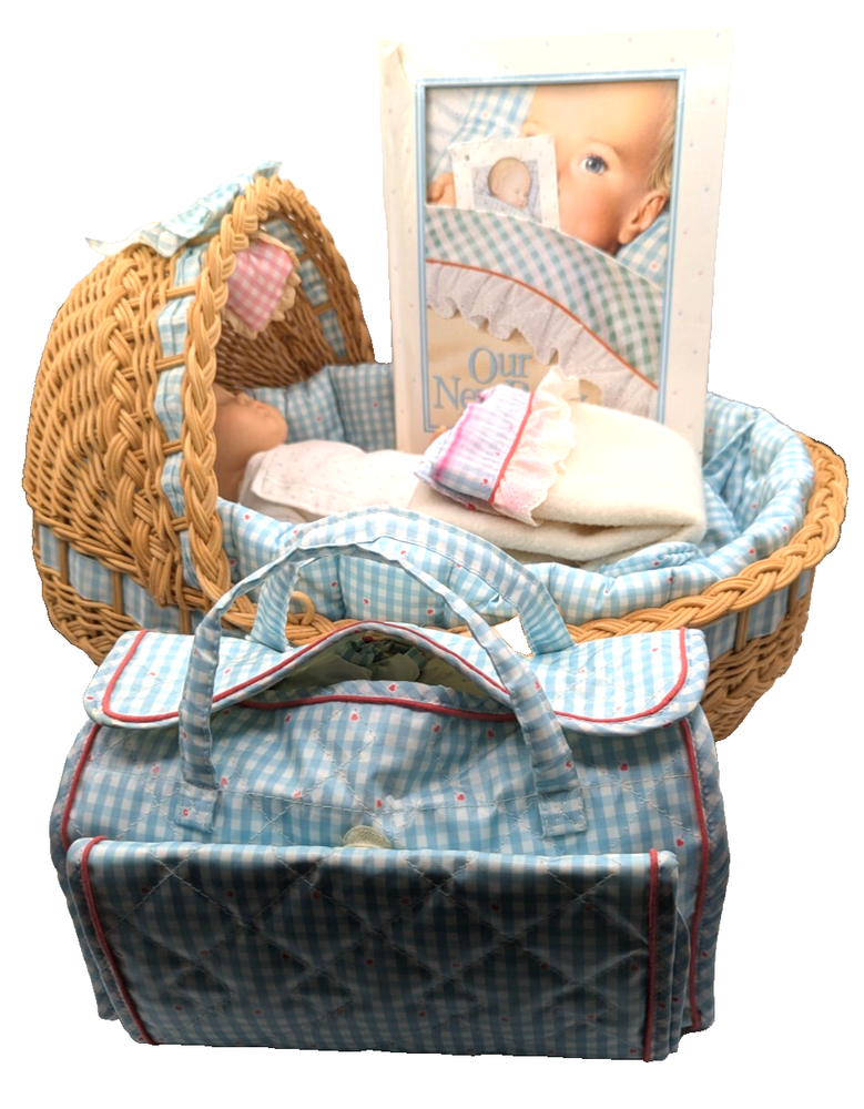 1990 American Girl Our New Baby Bitty Basket Set with Doll Accessories