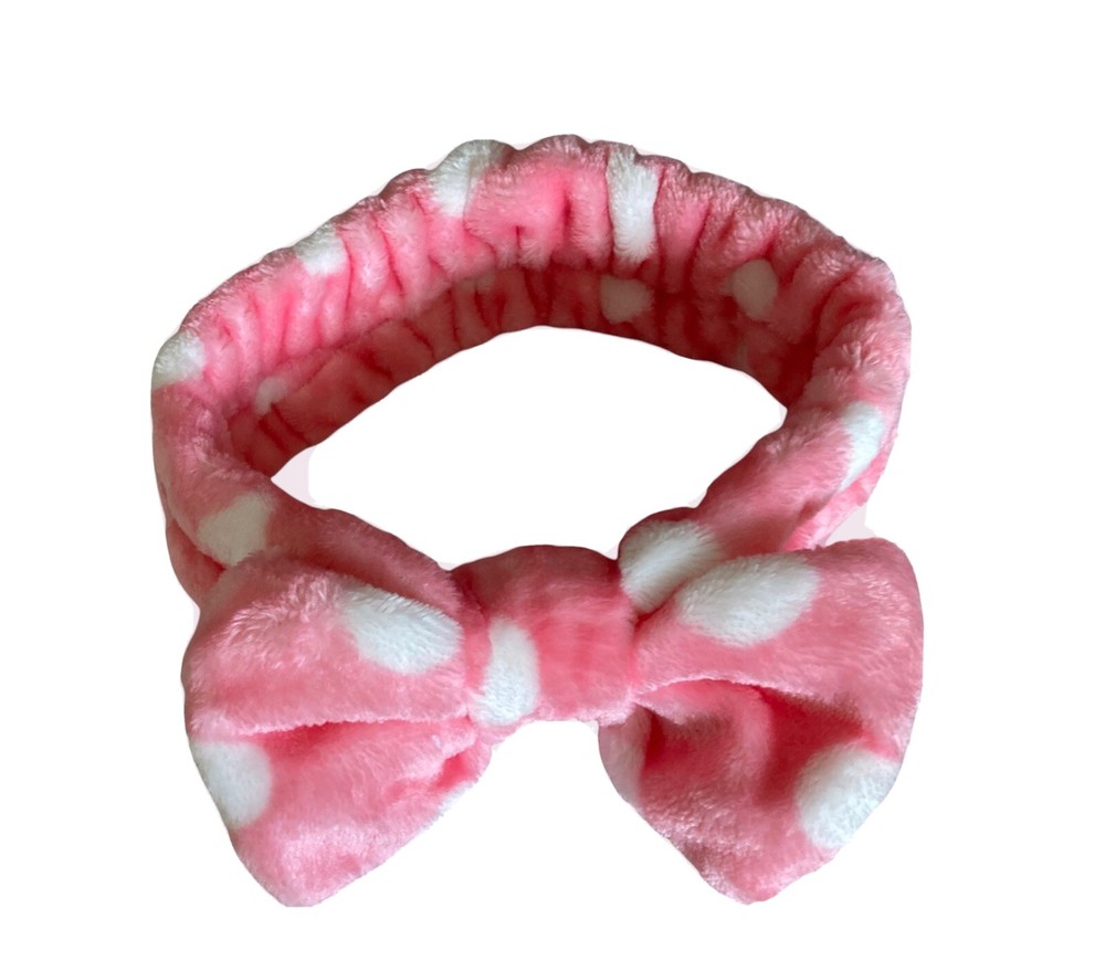 Pink Polka Dot Spa Headband for Women and Girls Skincare Makeup Turban  
