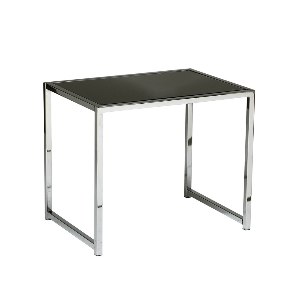 Glass and Chrome Reinforced Metal Base End Table Black