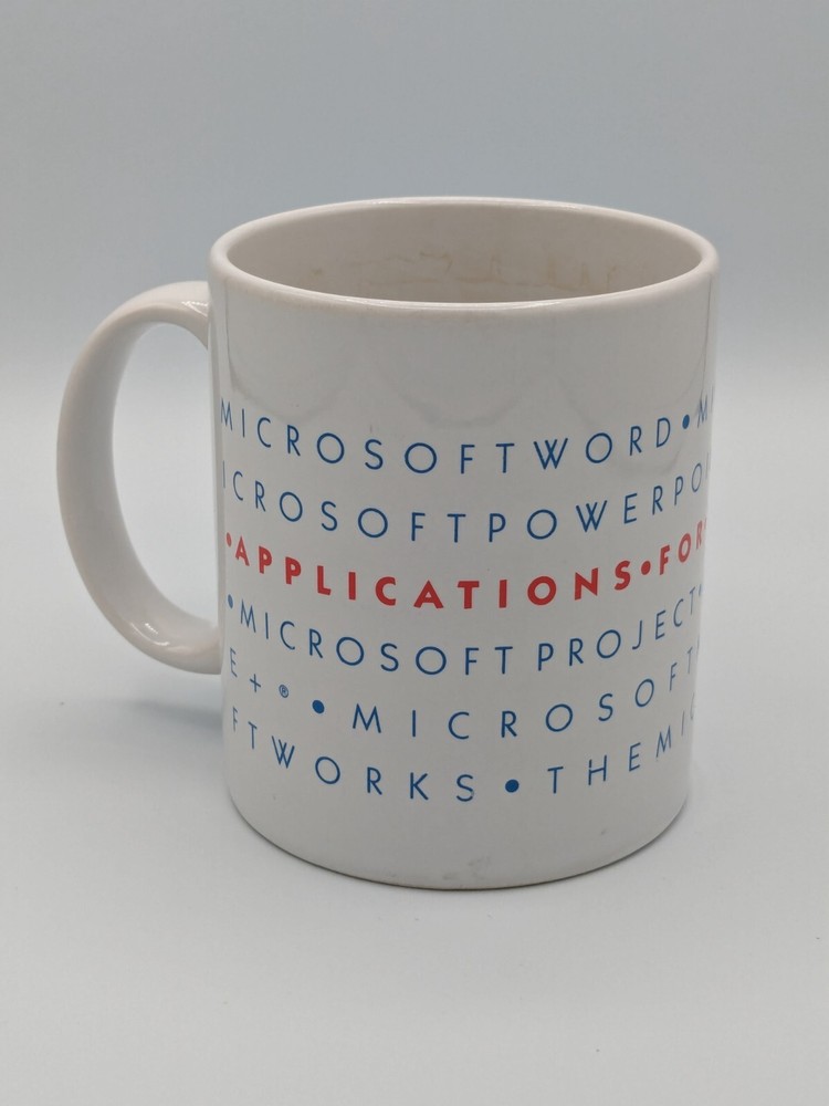 Vintage Microsoft Applications Coffee Mug 1990s, Iconic Blue Logo