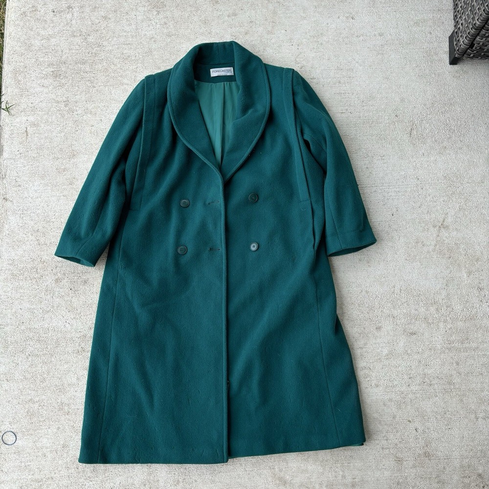 Vintage 70s Forecaster Of Boston Trench Coat Women 11/12 Green Long Wool USA