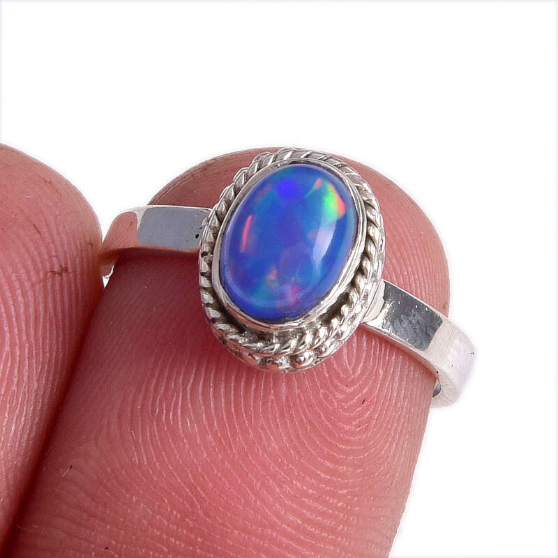 Natural Ethiopian Opal Gemstone Handmade Sterling Silver Ring Size 6
