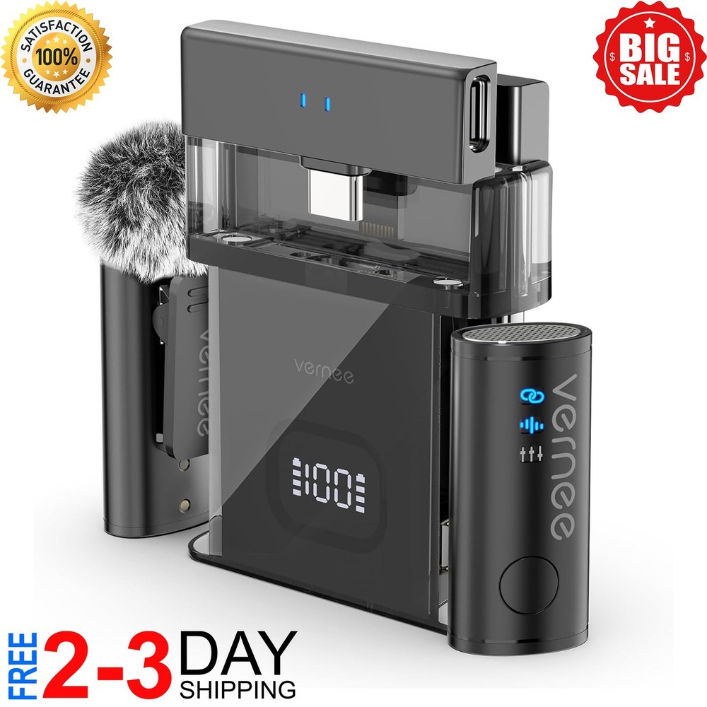 Wireless Mini Lapel Microphone for iPhone Android 2-Mic System New 2025