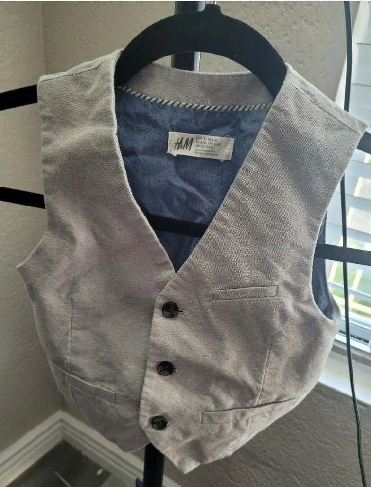 H&M baby vest US light grey 4-5y 5t mocked front pockets lined & buttons polyest