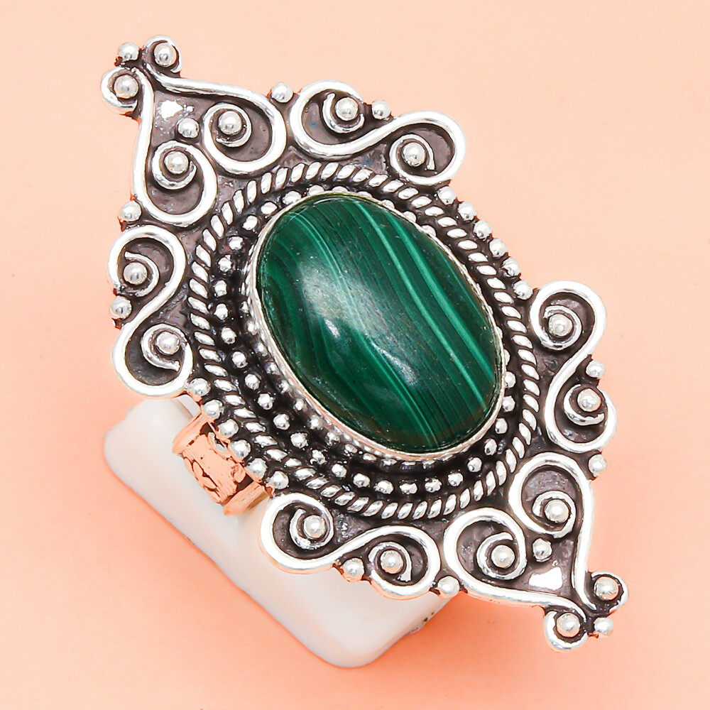 Malachite Gemstone Handmade Silver Jewelry with Number 8 Charm