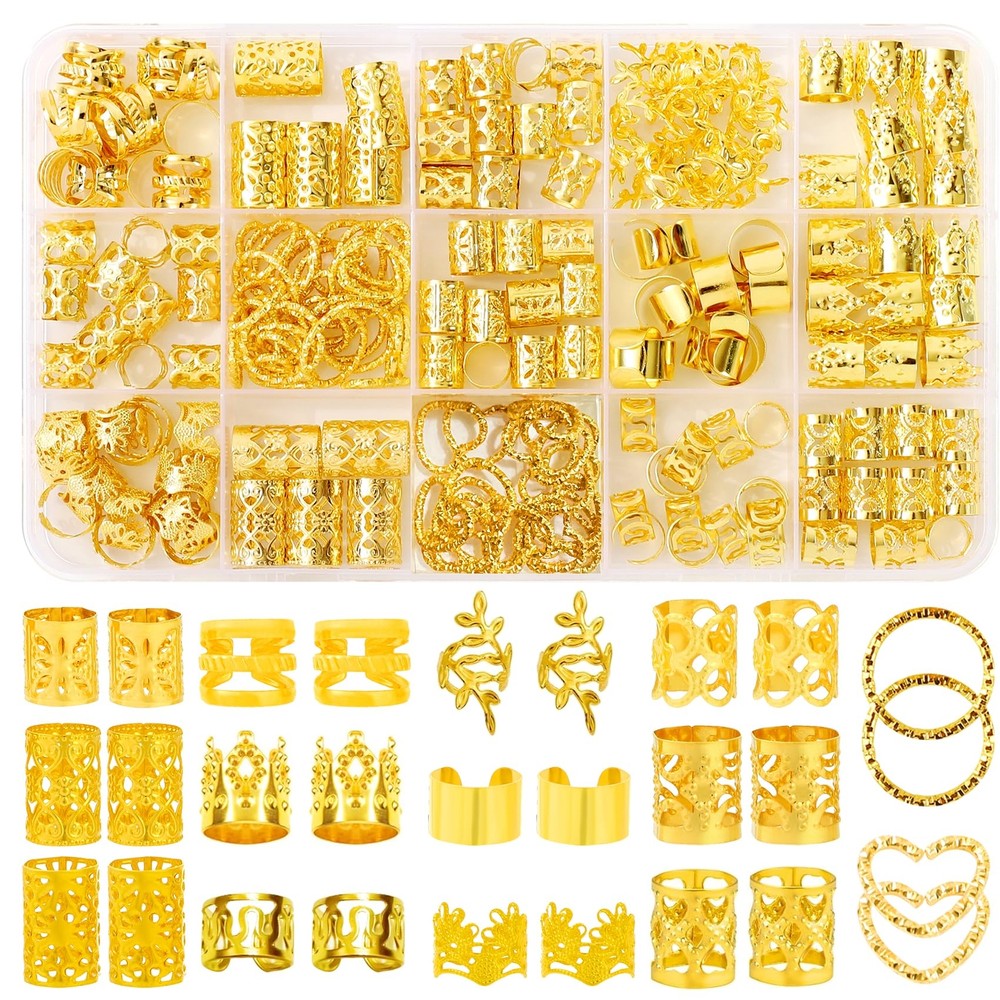 190-Piece Gold Hair Jewelry Set for Braids and Locs Accessories