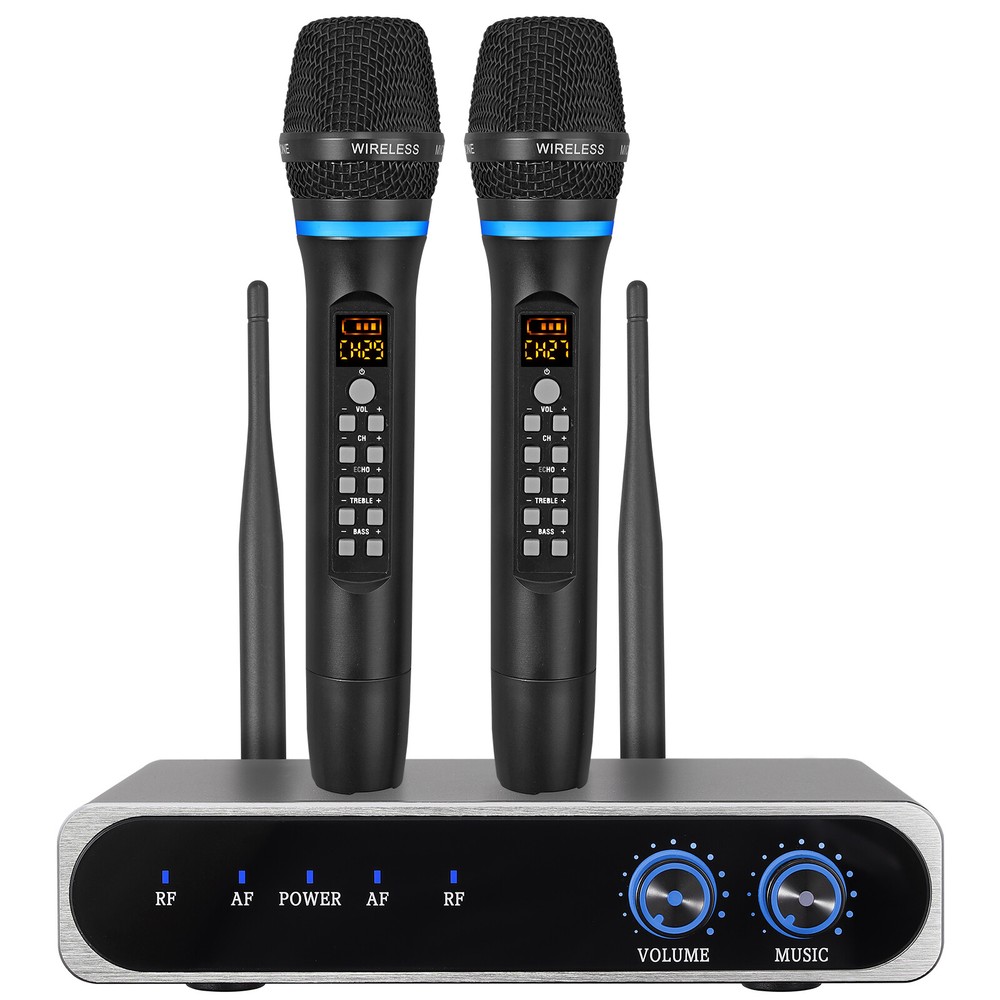 UHF Wireless Microphone System Dual Channel Handheld Karaoke 2 Pack