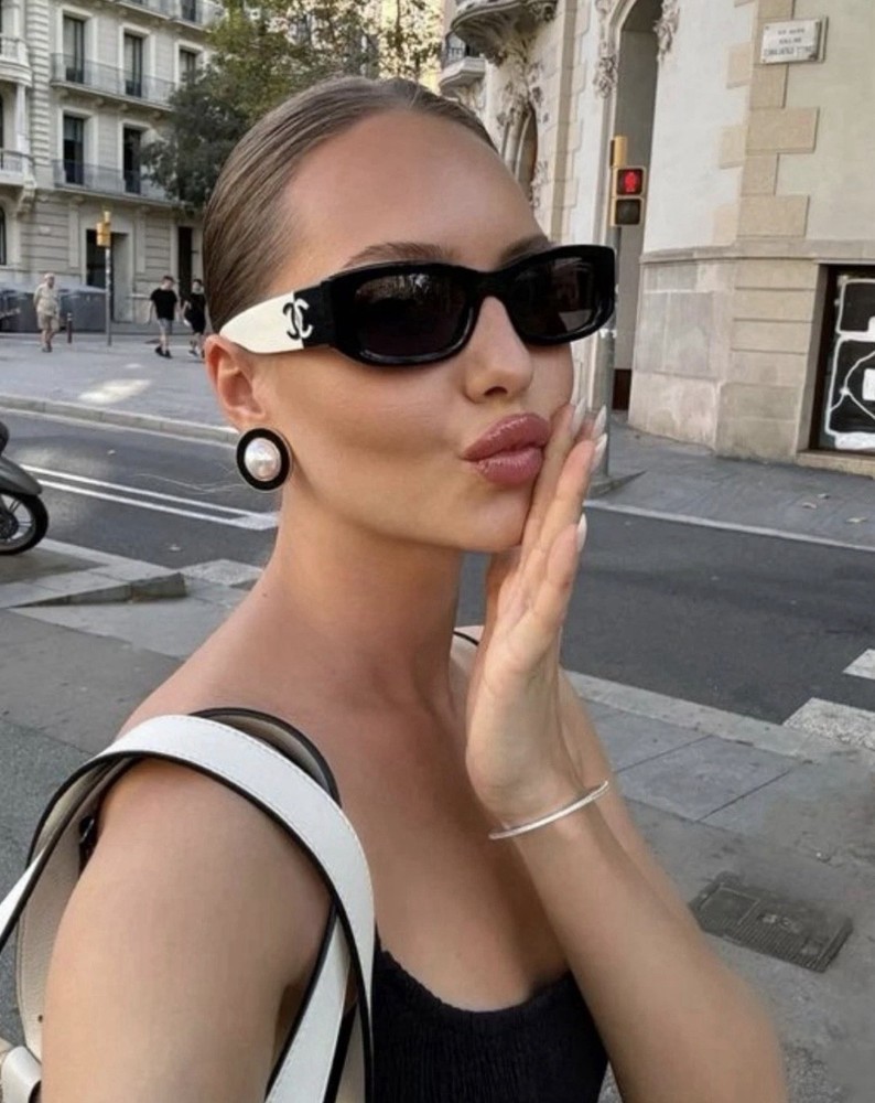 Authentic Chanel 5525 Polarized Black & White Rectangular SUNGLASSES