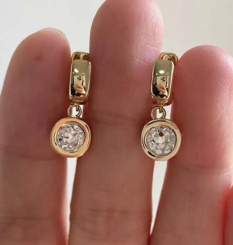 2Ct Round VVS1/D Moissanite Huggie Drop Earrings in 14k White Gold