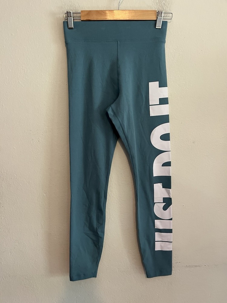 Nike Just Do It Womens S Tight High Rise Light Teal Leggings